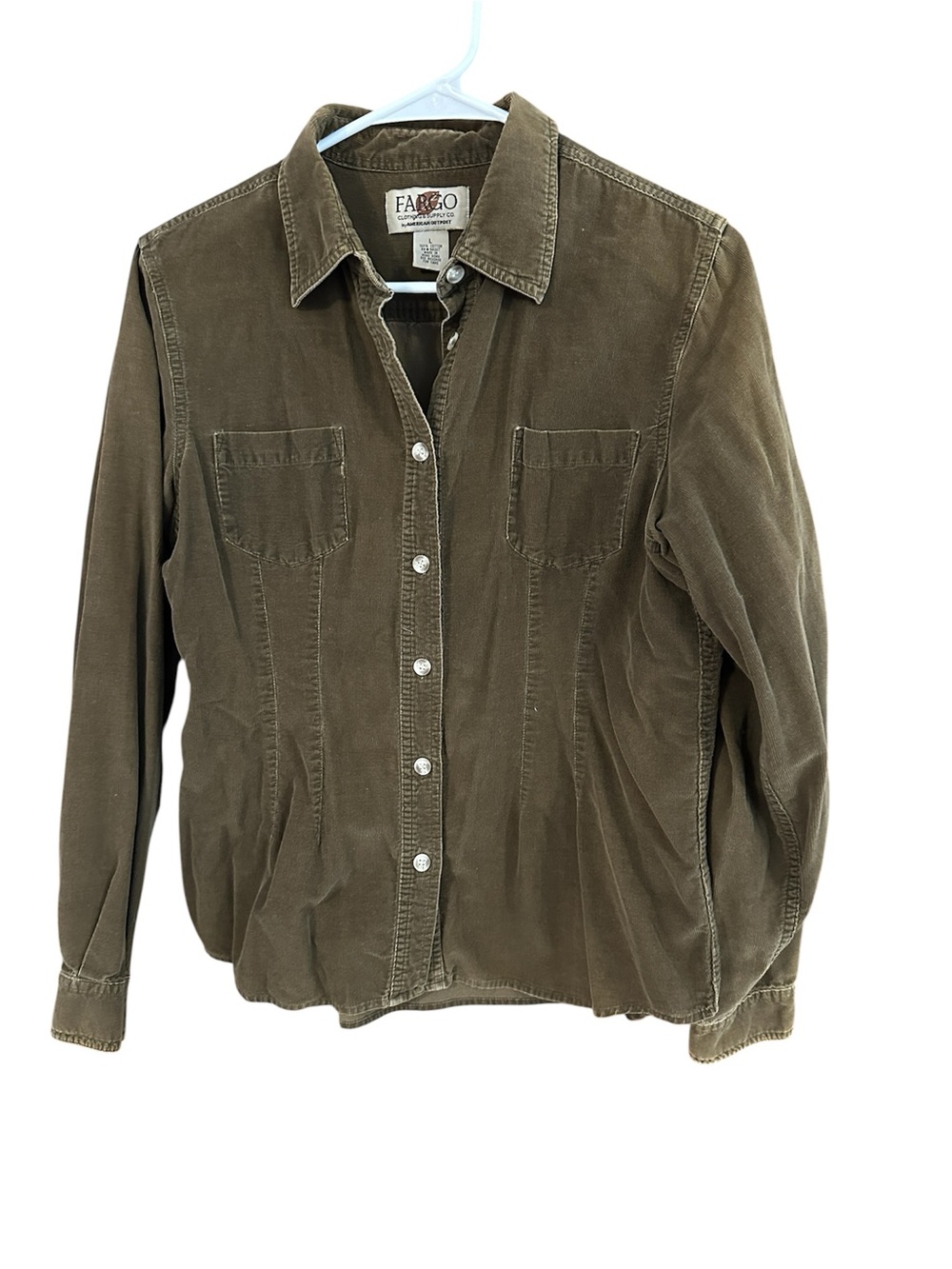Vintage Fargo Corduroy Button Down Shirt Womens Large Chocolate Soft Fitted Top